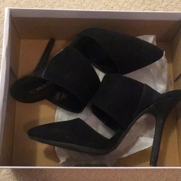 🔻Wild Diva🔻Adora Mules Stiletto Heels Black Suede Shoes - Picture 11 of 12